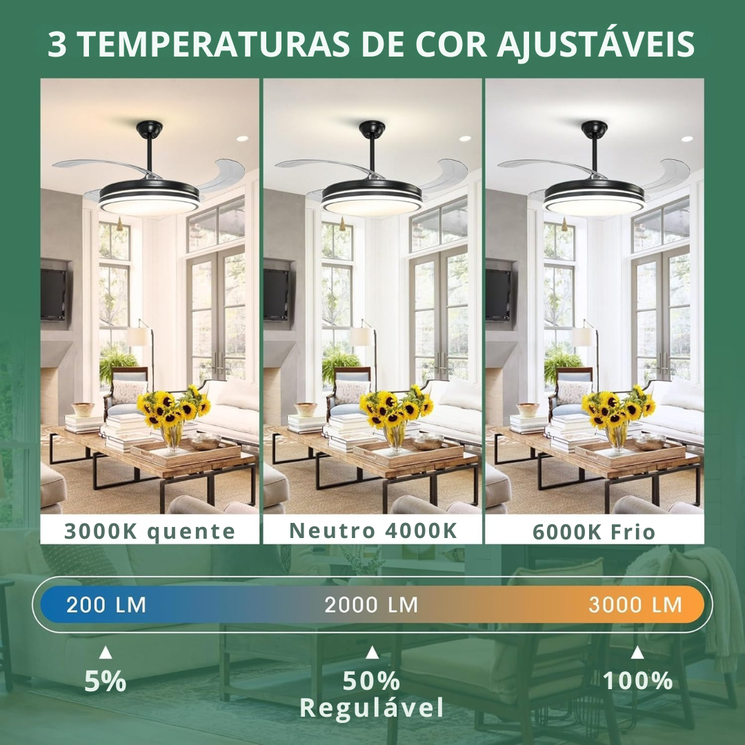 Ventiluz™ - Ventilador de teto LED com lâminas retrácteis
