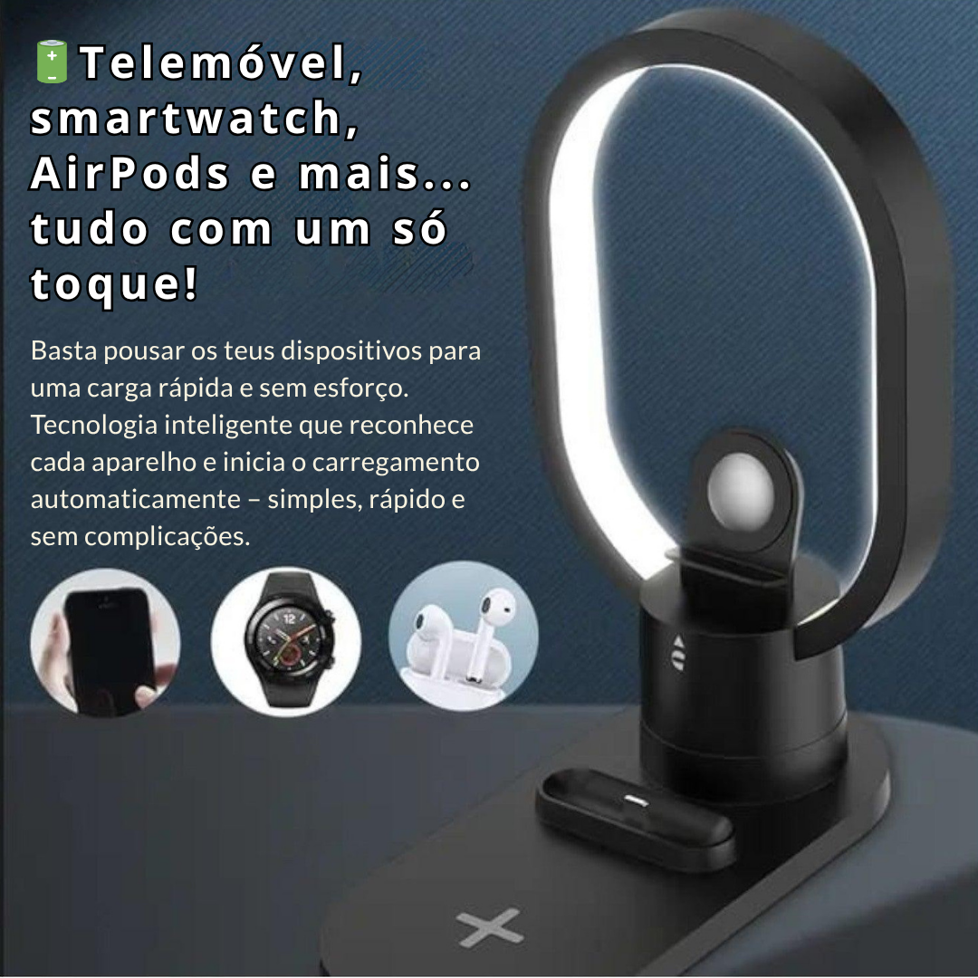 CarregaTudo™ - Base de carregamento sem fios 4 em 1