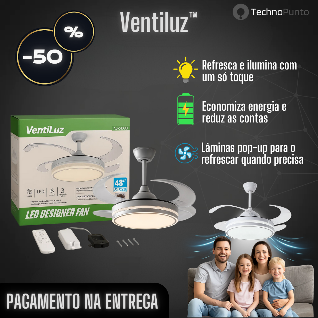 Ventiluz™ - Ventilador de teto LED com lâminas retrácteis