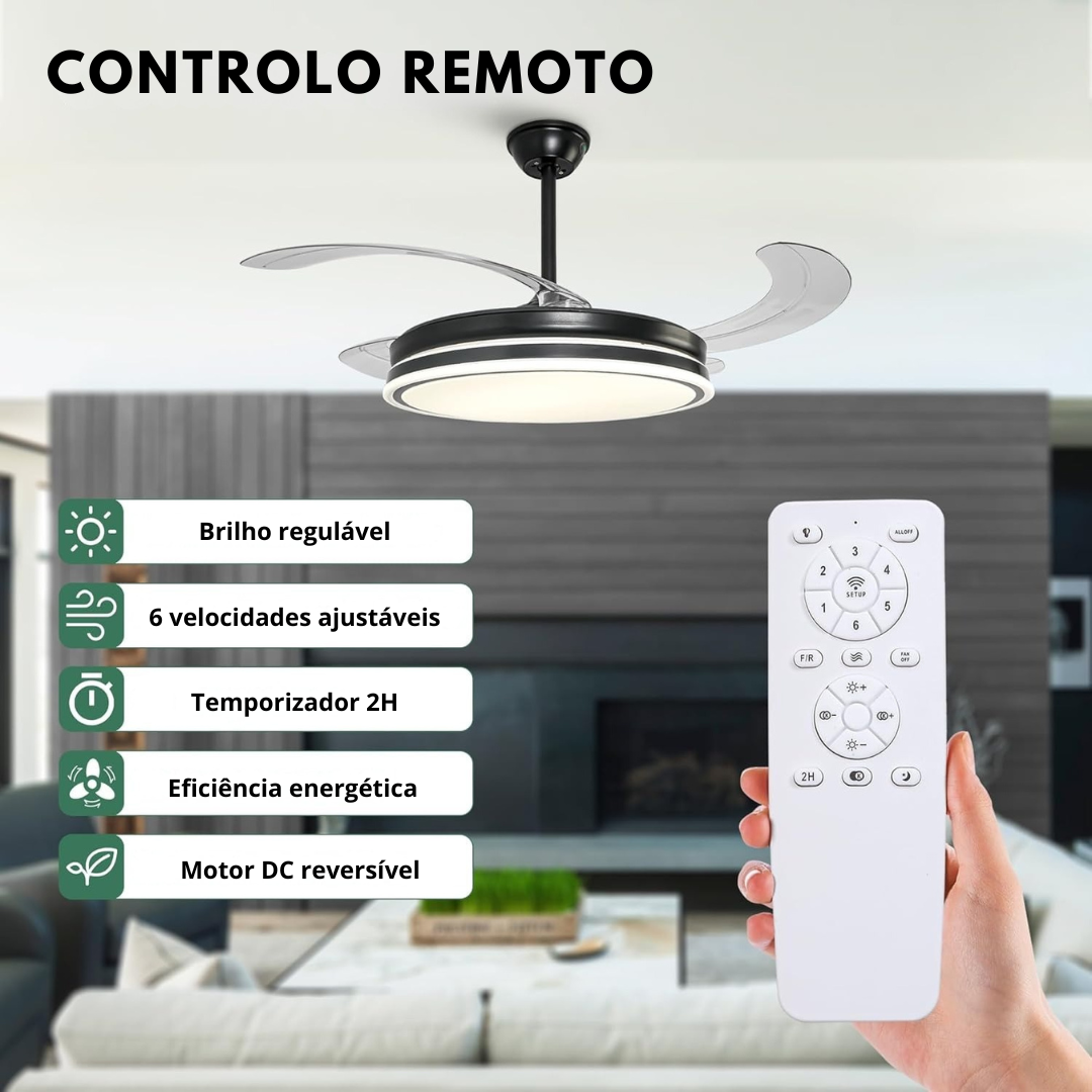 Ventiluz™ - Ventilador de teto LED com lâminas retrácteis