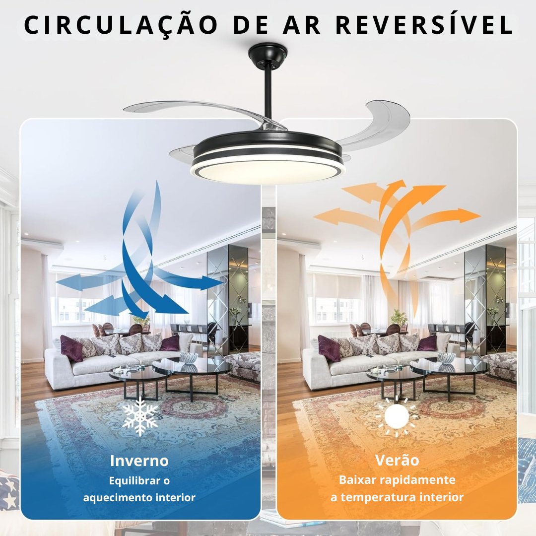 Ventiluz™ - Ventilador de teto LED com lâminas retrácteis