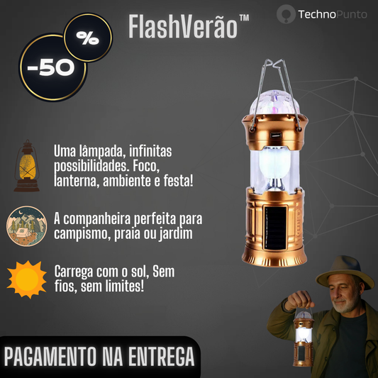 FlashVerão™ - Lanterna, projetor potente, lâmpada e modo de festa, tudo em 1