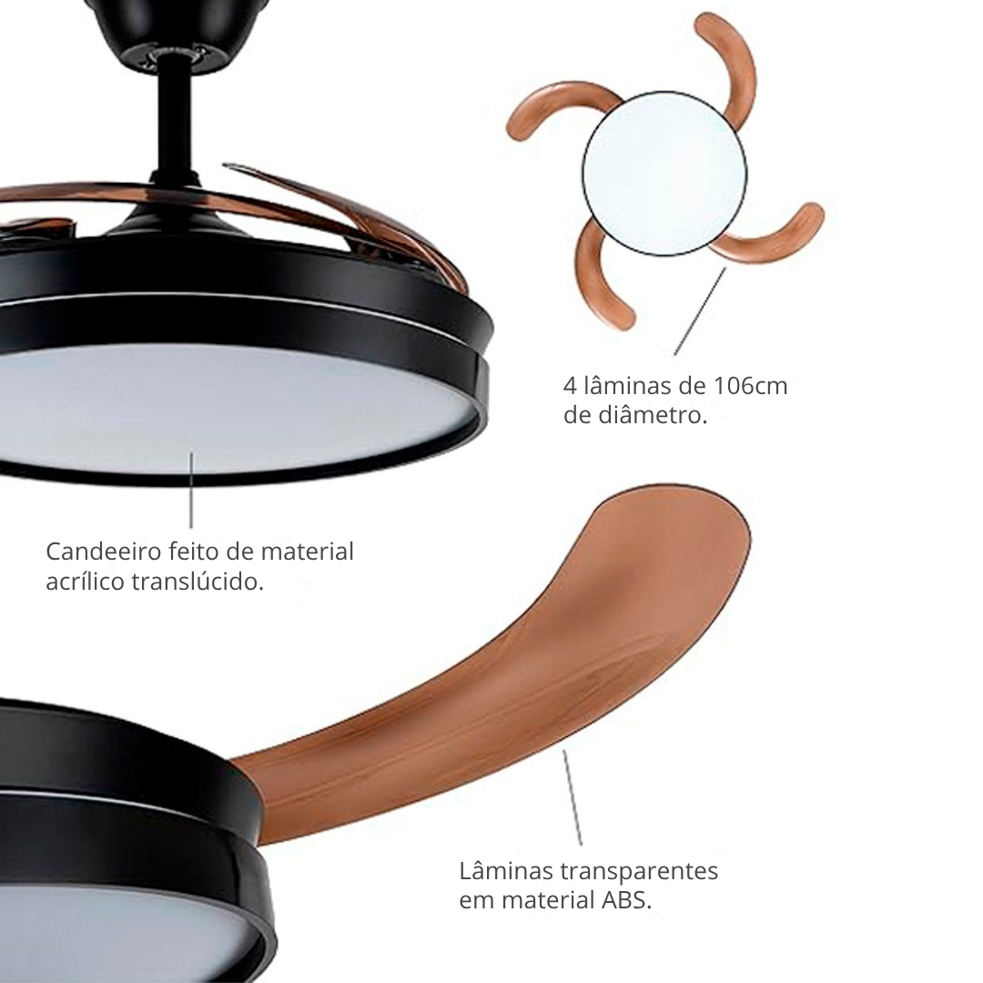 Ventiluz™ - Ventilador de teto LED com lâminas retrácteis