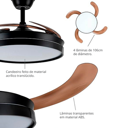 Ventiluz™ - Ventilador de teto LED com lâminas retrácteis